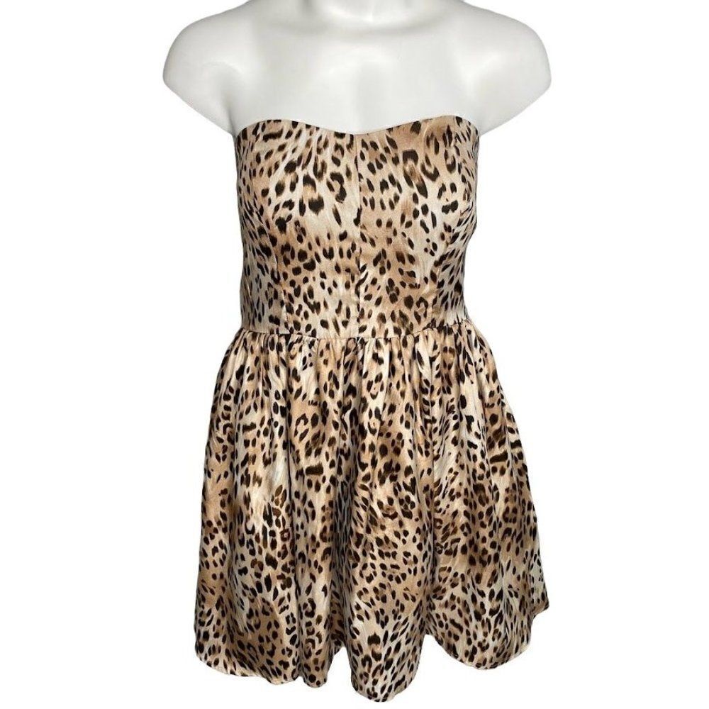 Strapless Animal Leopard Print Dress Sz Medium